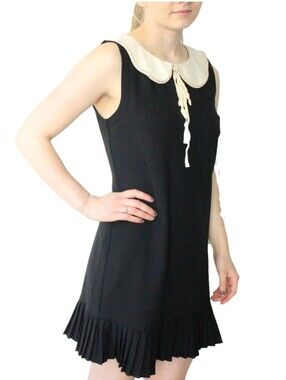 NWT Boogaloos Pearl Peter Pan Collar Black White A-Line Sz XS LBD Dress
